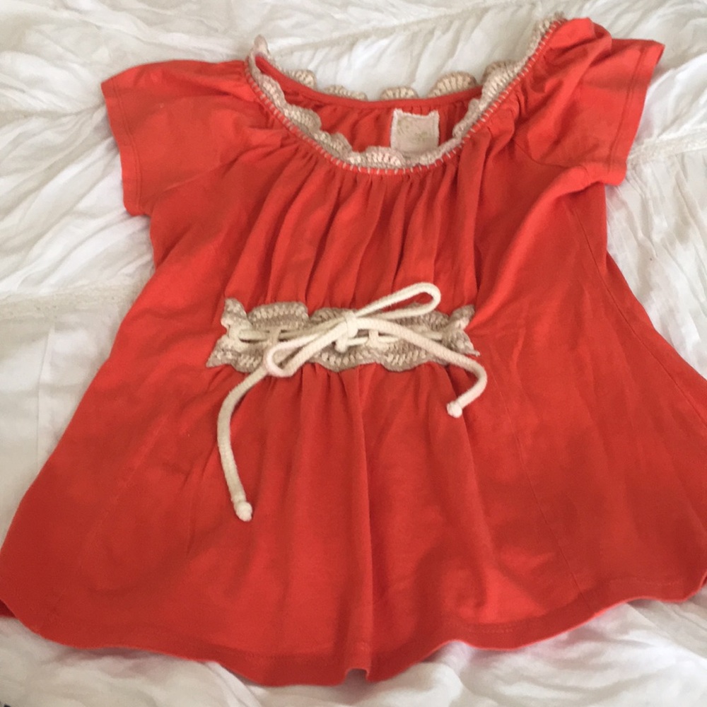 Anthropologie Coral Short Sleeve Peasant Top with Rope Trim